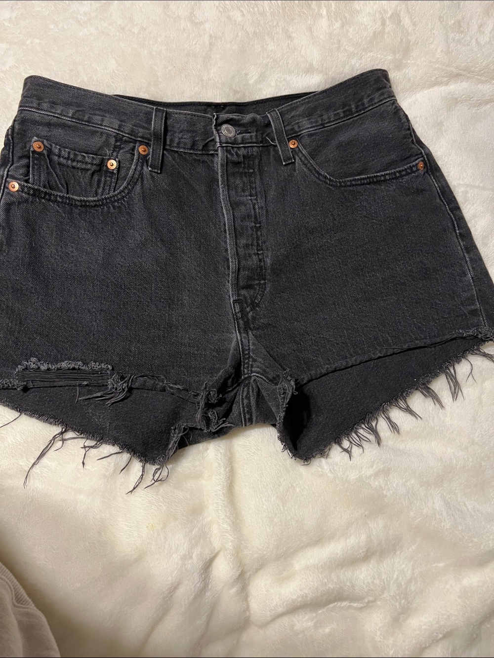 Levi's Black Distressed High-Rise Denim Shorts